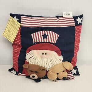 Sonoma Patriotic Santa Uncle Sam Puppies Quilt Block Pillow 15.5" Red White Blue